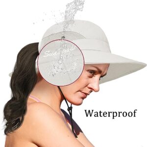 Sun Hats for Women Ponytail UV Protection Fishing Hat Outdoor Wide Brim Beach Hat Foldable Summer Bucket Hat Safari - Neck Gaiter 5*Hair Ties, A-Beige