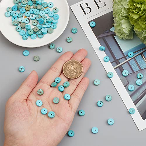 SUNNYCLUE 1 Box 122Pcs Gemstone Heishi Beads Natural Howlite Bead Flat Round Beads 8mm Beaded Disc Stone Loose Spacer Beads for Jewelry Making Beading Kit Turquoise Color Bracelet Necklace Supplies