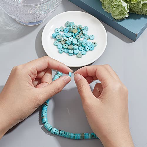 SUNNYCLUE 1 Box 122Pcs Gemstone Heishi Beads Natural Howlite Bead Flat Round Beads 8mm Beaded Disc Stone Loose Spacer Beads for Jewelry Making Beading Kit Turquoise Color Bracelet Necklace Supplies