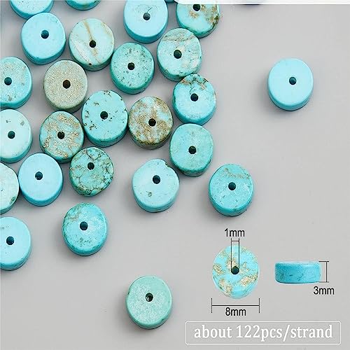 SUNNYCLUE 1 Box 122Pcs Gemstone Heishi Beads Natural Howlite Bead Flat Round Beads 8mm Beaded Disc Stone Loose Spacer Beads for Jewelry Making Beading Kit Turquoise Color Bracelet Necklace Supplies