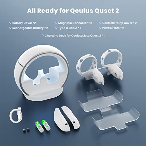 VR Charging Station for Oculus Quest 2/Meta Quest 2, CODOGOY Charging Dock Supports LED Indicator & Charging Headset, with 2 Rechargeable Batteries&USB Charging Cable, Support Elite Strap with Battery