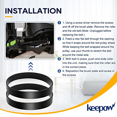 KEEPOW Replacement Belts Compatible with Bissell TurboClean/PowerForce PowerBrush Pet Carpet Cleaner 2987, 1986, 2910, 2190W, 2806, 28062, 28068, 29878, 29879, 2 Pack, Parts# 1606428