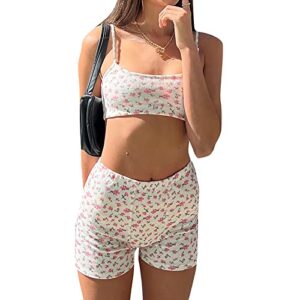 multitrust women two piece matching sets knit lounge set y2k crop tops and high waist shorts summer loungewear streetwear (a white, s)