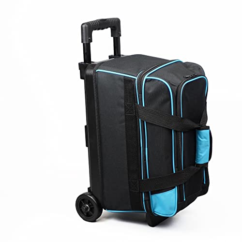 Elite Basic Double Roller 2 Ball Bowling Bag with Wheels | Large Top Pocket for Accessories or Bowling Shoes up to size 15 | Retractable Handle Extends to 37" (Aqua)