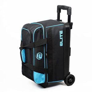 elite basic double roller 2 ball bowling bag with wheels | large top pocket for accessories or bowling shoes up to size 15 | retractable handle extends to 37" (aqua)