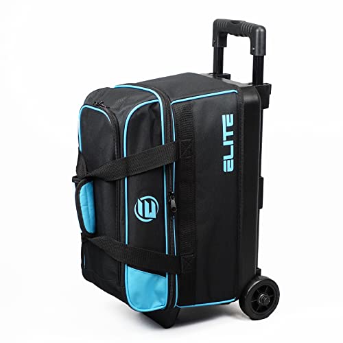 Elite Basic Double Roller 2 Ball Bowling Bag with Wheels | Large Top Pocket for Accessories or Bowling Shoes up to size 15 | Retractable Handle Extends to 37" (Aqua)