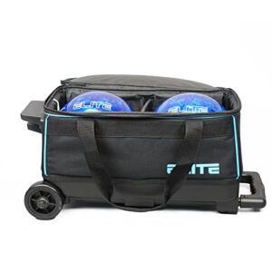 Elite Basic Double Roller 2 Ball Bowling Bag with Wheels | Large Top Pocket for Accessories or Bowling Shoes up to size 15 | Retractable Handle Extends to 37" (Aqua)