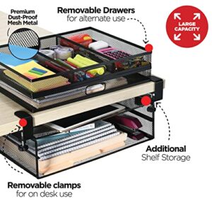 Under Desk Drawer Organizer Clamp-On, Mesh Metal Desk Drawer Attachment, 2 Drawer Slide Out, On Desk Or Under Desk Organizer For Office Supplies & Home Essentials