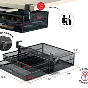 Under Desk Drawer Organizer Clamp-On, Mesh Metal Desk Drawer Attachment, 2 Drawer Slide Out, On Desk Or Under Desk Organizer For Office Supplies & Home Essentials