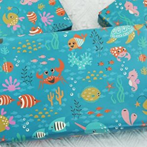 Ocean Themed Birthday Wrapping Paper For Kids Girls Boys, Under the Water Animal Coastal Design Gift Wrap Paper for Birthday Baby Shower Children's Day, 4 Sheets Folded Flat 20x28 Inches Per Sheet