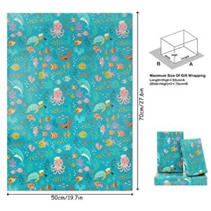 Ocean Themed Birthday Wrapping Paper For Kids Girls Boys, Under the Water Animal Coastal Design Gift Wrap Paper for Birthday Baby Shower Children's Day, 4 Sheets Folded Flat 20x28 Inches Per Sheet