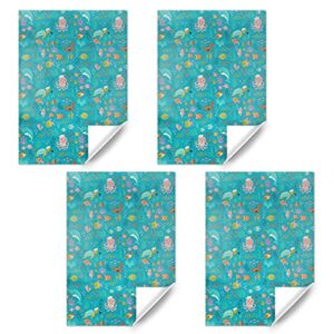 Ocean Themed Birthday Wrapping Paper For Kids Girls Boys, Under the Water Animal Coastal Design Gift Wrap Paper for Birthday Baby Shower Children's Day, 4 Sheets Folded Flat 20x28 Inches Per Sheet
