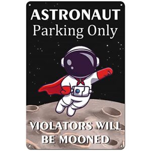 uflashmi astronaut parking only sign, outer space room decor for boys, space themed bedroom decor for boys kids, aluminum, 8x12 inch
