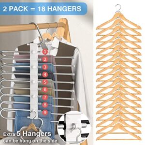Upgrade 9 Layers Pant Hangers Space Saving, Non Slip Stainless Steel Multifunctional Pants Rack S-Type Clothes Pant Closet Hanger Organizer for Pants Jeans Trousers Scarf Skirts (1 Pack, Antiquewhite)