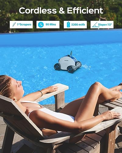 WYBOT 2023 Premium Cordless Robotic Pool Cleaner, Automatic Pool Vacuum with Powerful Suction, LED Indicator, Last 90 Mins, Self-Parking, Ideal for Above/In-Ground Flat Pools up to 40 Feet-Osprey 300