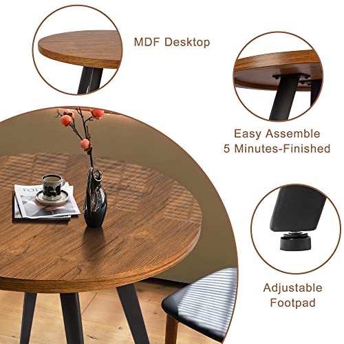 Comfy to go Round Dining Table, 31.5" Small Kitchen Table for 2-4 Person, Mid Century Modern Dining Table with 1.4" Thickness Wood Grain Tabletop for Dining, Living Room, Small Space (Brown)