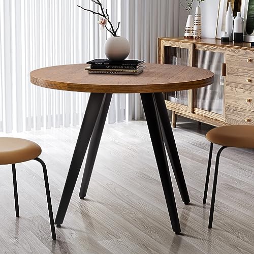 Comfy to go Round Dining Table, 31.5" Small Kitchen Table for 2-4 Person, Mid Century Modern Dining Table with 1.4" Thickness Wood Grain Tabletop for Dining, Living Room, Small Space (Brown)