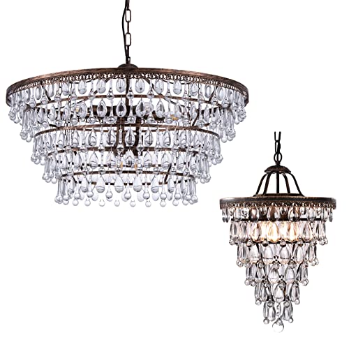 Wellmet Crystal Chandelier,Farmhouse Bronze Bathroom Chandeliers, Foyer Lighting Hanging Pendant Light Fixture for Bedroom Entryway Living Kids Room Corridor Closet