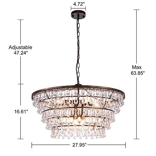 Wellmet Crystal Chandelier,Farmhouse Bronze Bathroom Chandeliers, Foyer Lighting Hanging Pendant Light Fixture for Bedroom Entryway Living Kids Room Corridor Closet