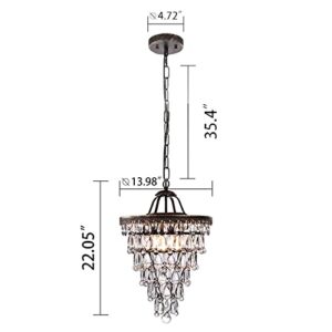 Wellmet Crystal Chandelier,Farmhouse Bronze Bathroom Chandeliers, Foyer Lighting Hanging Pendant Light Fixture for Bedroom Entryway Living Kids Room Corridor Closet