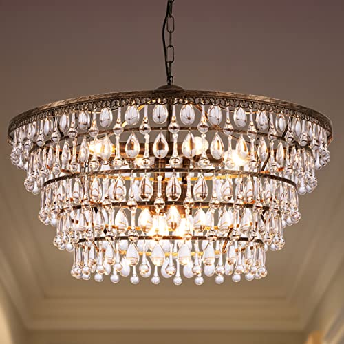 Wellmet Crystal Chandelier,Farmhouse Bronze Bathroom Chandeliers, Foyer Lighting Hanging Pendant Light Fixture for Bedroom Entryway Living Kids Room Corridor Closet