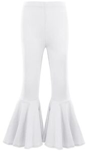 happy cherry baby girls bell bottom trousers cute flare stretch long pants soft knit ruffle leggings casual comfortable high waist pants white 6-12 months