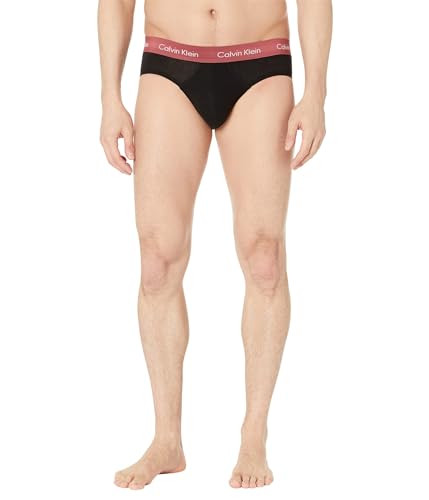 Calvin Klein Men's Cotton Stretch 3-Pack Hip Brief, Black Bodies W/Grey Heather, Silver Birch, Raspberry Blush, Small