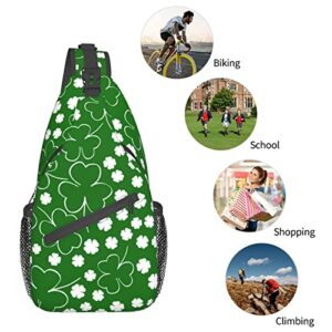 St. Patrick's Day Lucky Shamrock Sling Bag, Multipurpose Green Plaid Crossbody Shoulder Bag Travel Hiking Daypack