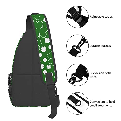 St. Patrick's Day Lucky Shamrock Sling Bag, Multipurpose Green Plaid Crossbody Shoulder Bag Travel Hiking Daypack