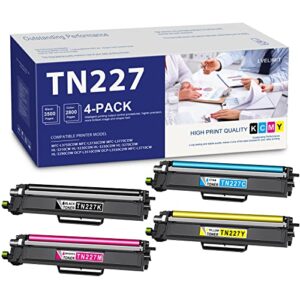 lvelimit tn-227 toner cartridge 4 pack set compatible tn-227bk black, tn-227c cyan, tn-227m magenta, tn-227y yellow toner replacement for brother tn-227 mfc-l3750cdw mfc-l3730cdw printer toner