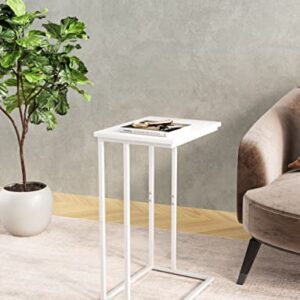 Innerjoin Wide C Side Table,C Couch Table with Metal Frames, Small Snack End Table for Couch and Bed, Retro Laptop C Table, Living Room and Bedroom, Industrial Style, White