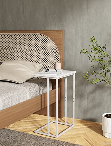 Innerjoin Wide C Side Table,C Couch Table with Metal Frames, Small Snack End Table for Couch and Bed, Retro Laptop C Table, Living Room and Bedroom, Industrial Style, White