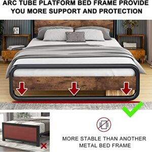 Catrimown Queen Size Bed Frame, Metal Queen Bed Frame with Led Headboard and Footboard, Rustic Heavy Duty Wooden Platform Bed Frame with Under Bed Storage, Noise Free, No Box Spring Needed