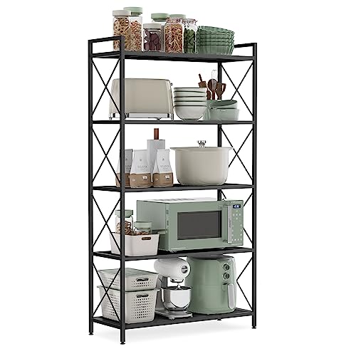 SONGMICS 5-Tier Metal Storage Rack, Shelving Unit with X Side Frames, Dense Mesh, 12.6 x 31.5 x 57.3 Inches, for Entryway, Kitchen, Living Room, Bathroom, Industrial Style, Black UBSC185B01