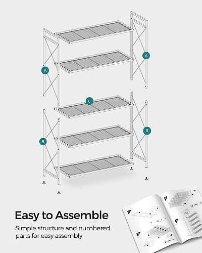 SONGMICS 5-Tier Metal Storage Rack, Shelving Unit with X Side Frames, Dense Mesh, 12.6 x 31.5 x 57.3 Inches, for Entryway, Kitchen, Living Room, Bathroom, Industrial Style, Black UBSC185B01