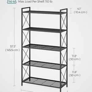 SONGMICS 5-Tier Metal Storage Rack, Shelving Unit with X Side Frames, Dense Mesh, 12.6 x 31.5 x 57.3 Inches, for Entryway, Kitchen, Living Room, Bathroom, Industrial Style, Black UBSC185B01