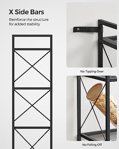 SONGMICS 5-Tier Metal Storage Rack, Shelving Unit with X Side Frames, Dense Mesh, 12.6 x 31.5 x 57.3 Inches, for Entryway, Kitchen, Living Room, Bathroom, Industrial Style, Black UBSC185B01