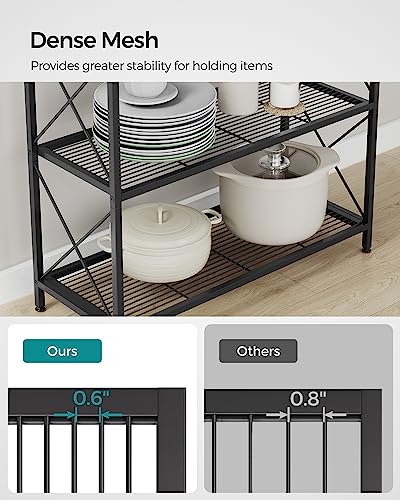 SONGMICS 5-Tier Metal Storage Rack, Shelving Unit with X Side Frames, Dense Mesh, 12.6 x 31.5 x 57.3 Inches, for Entryway, Kitchen, Living Room, Bathroom, Industrial Style, Black UBSC185B01