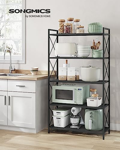 SONGMICS 5-Tier Metal Storage Rack, Shelving Unit with X Side Frames, Dense Mesh, 12.6 x 31.5 x 57.3 Inches, for Entryway, Kitchen, Living Room, Bathroom, Industrial Style, Black UBSC185B01