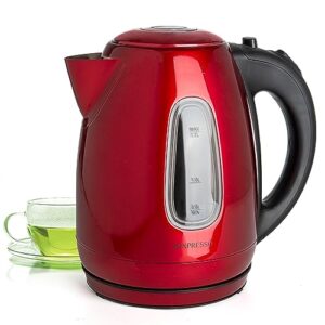mixpresso stainless steel electric kettle red color, cordless pot 1.7l portable electric hot water kettle, 1500w strong fast boiling pot, water boiler, electric tea kettle with boil dry protection