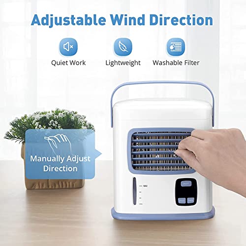 Trustech Portable 3 in 1 Air Cooling Cooler - Personal Mini Air Conditioner Fan w/12 H Timer, 500mL Water Tank, 2 Speeds, Adjustable Wind Direction, Low Noise, Ideal for Office Home Room Bedroom Dorm