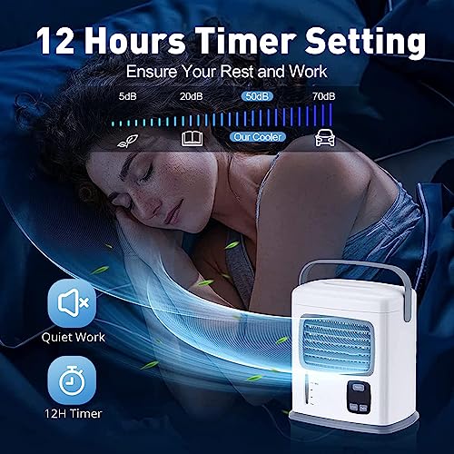 Trustech Portable 3 in 1 Air Cooling Cooler - Personal Mini Air Conditioner Fan w/12 H Timer, 500mL Water Tank, 2 Speeds, Adjustable Wind Direction, Low Noise, Ideal for Office Home Room Bedroom Dorm