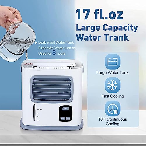 Trustech Portable 3 in 1 Air Cooling Cooler - Personal Mini Air Conditioner Fan w/12 H Timer, 500mL Water Tank, 2 Speeds, Adjustable Wind Direction, Low Noise, Ideal for Office Home Room Bedroom Dorm