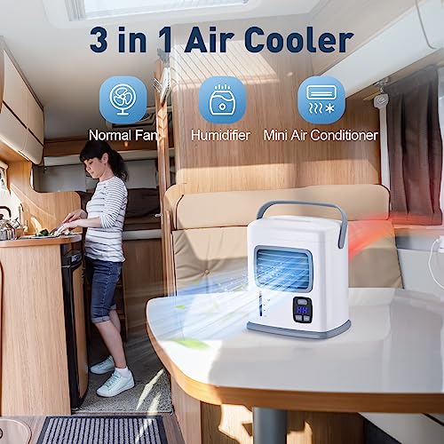 Trustech Portable 3 in 1 Air Cooling Cooler - Personal Mini Air Conditioner Fan w/12 H Timer, 500mL Water Tank, 2 Speeds, Adjustable Wind Direction, Low Noise, Ideal for Office Home Room Bedroom Dorm
