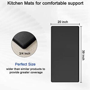 Artnice Cushion Kitchen Mat for Standing Desk Mat,Black Anti Fatigue Mats for Kitchen Floor,3/4 Inch Comfort Mat for Kitchen Floor, Waterproof Kitchen Mats for Floor,Work Place, Kitchen Sink(20"x39")