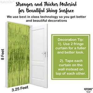 KatchOn, Sage Green Foil Fringe Curtain - XtraLarge 6.4x8 Feet Pack of 2, Green Backdrop | Light Green Foil Fringe Curtain, Green Birthday Decorations | Frog Birthday Decorations | Lime Green Backdrop