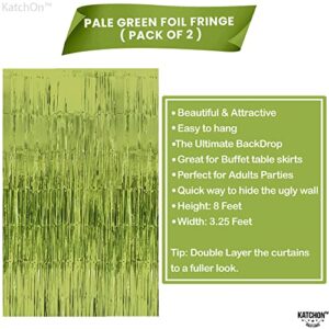 KatchOn, Sage Green Foil Fringe Curtain - XtraLarge 6.4x8 Feet Pack of 2, Green Backdrop | Light Green Foil Fringe Curtain, Green Birthday Decorations | Frog Birthday Decorations | Lime Green Backdrop