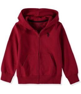 u.s. polo assn. boys' hooded zip fleece jacket, new red, 14/16