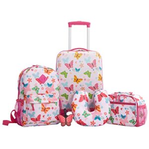 travelers club 5 piece kids' luggage set, butterfly