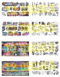 n scale (1:160) custom graffiti decals 8.5. x 11" mega sheet #5 - weather your rolling stock & structures!
